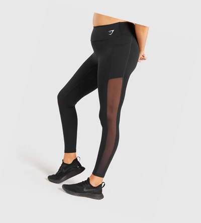 Leggins Gymshark Entrenamiento Mesh Pocket High Waisted Mujer Negros | 5820-DOPEQ